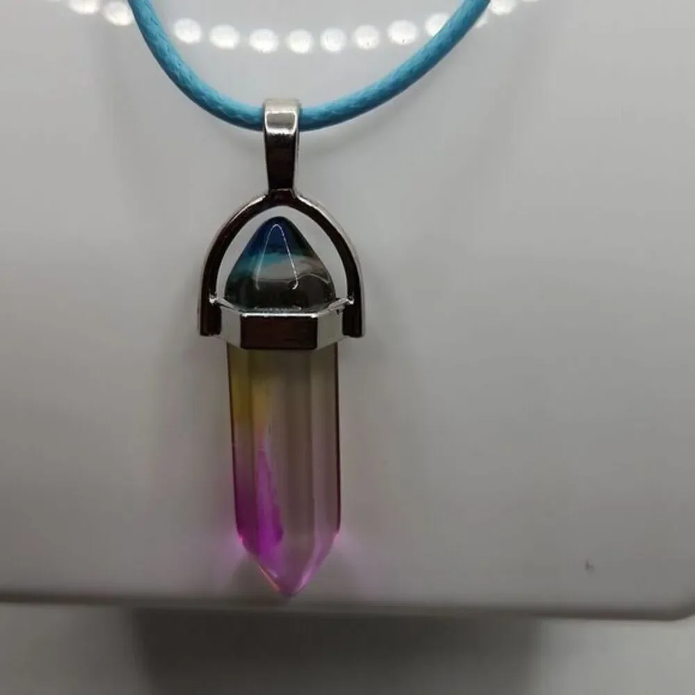 Healing Crystal‎ Pendant Necklace Cotton Candy Aura Quartz Chakra Balancing